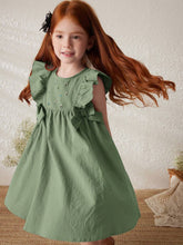 Young Girls Purple Floral Elegant Loose French Style Woven Dress, Spring/Summer